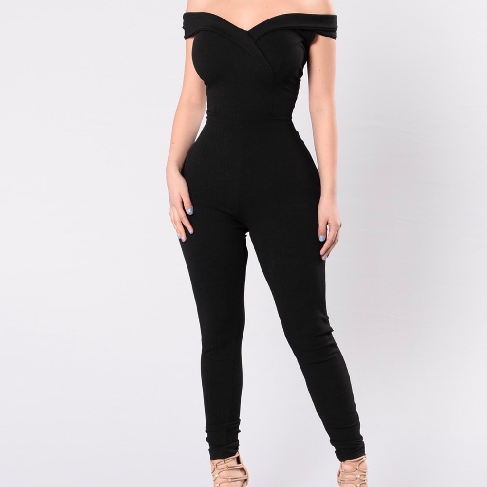 Black off the shoulder black jumpsuit